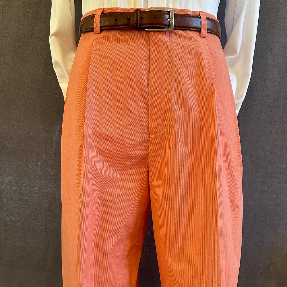 Henry Jacobson salmon cotton ‘needle cord’ slacks. 34/32.